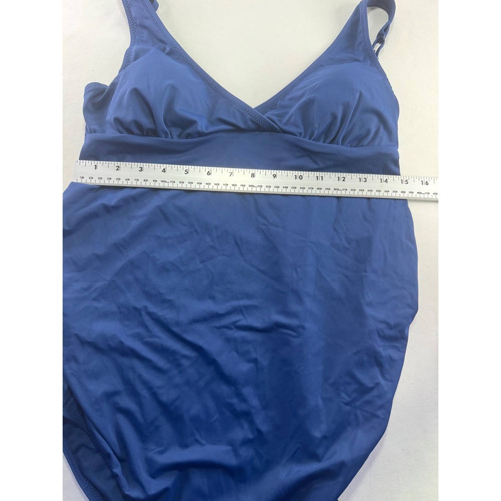 Amazon Essentials Womens‎ One Piece Swimsuit Size L Navy Blue V-Neck Ruched New - Picture 3 of 9